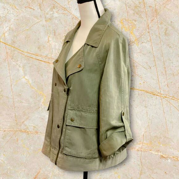 Loft Women's Utility Jacket Motto Linen/Cotton Roll-Tab Sleeve Pockets in Large - Picture 4 of 11